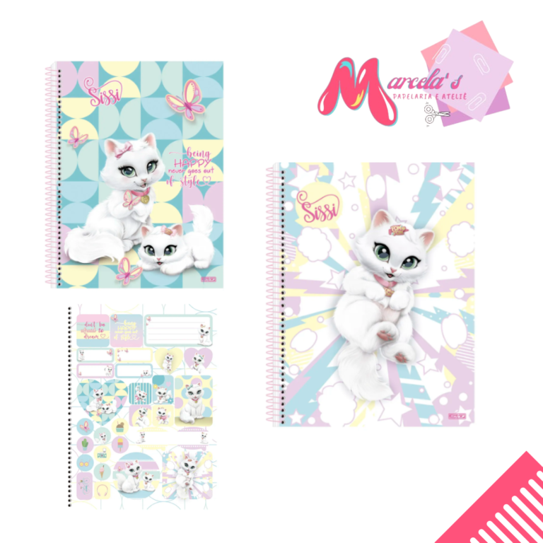 Caderno Sissi 10 Máterias com cartela de adesivos - Marcela Paulo